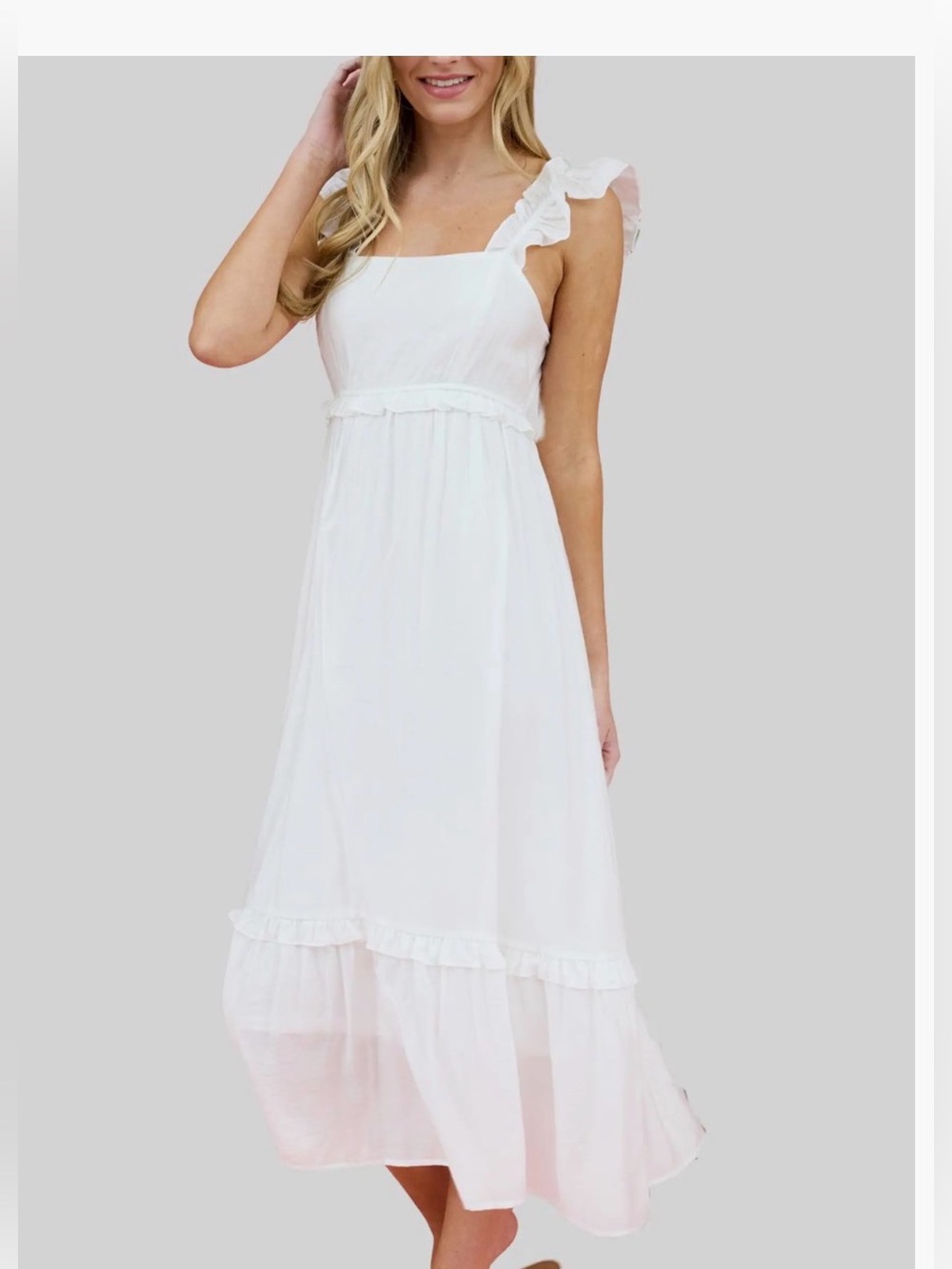 NWT Blu Pepper Women’s Ruffle Strap White Maxi Dress SZ 1X pit2pit 23” w stretch